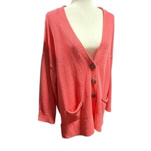J Jill Pink Knit Cardigan XL Cotton Blend Cozy Teacher Bright Colorful Office